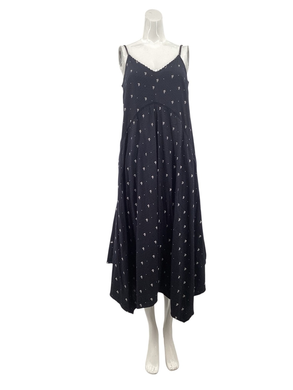 Navy Midi Dress with Delicate White Floral Print